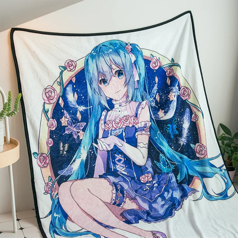 Аниме Hatsune Мику мультфильм бархатный плюшевый бросить Одеяло с цветочным принтом для девочек Одеяло для дивана тонкий Стёганое одеяло