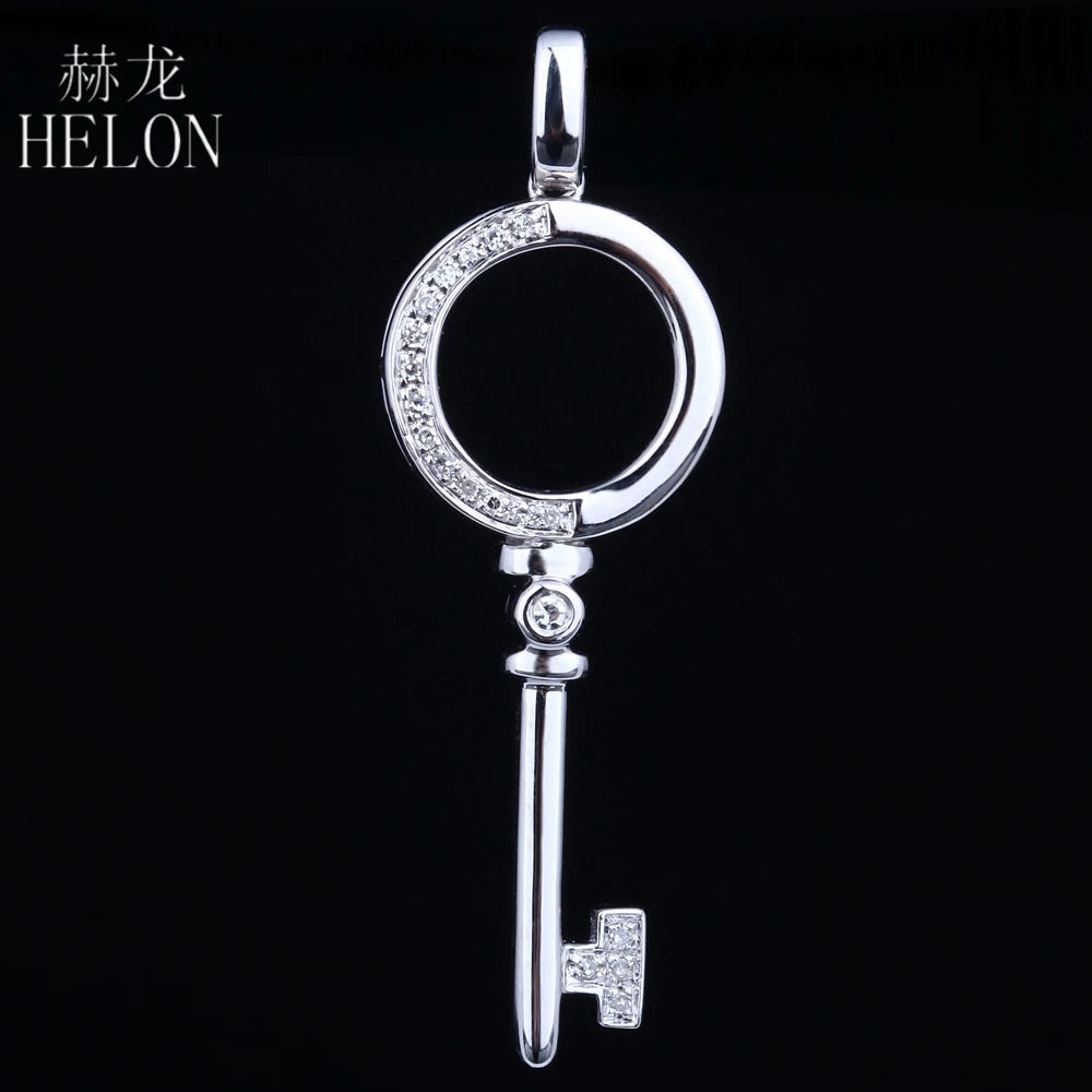 HELON Fine Jewelry Solid 14 к белое золото проложить подлинные натуральные бриллианты Ключ форма кулон 38 мм длина круглой огранки установка