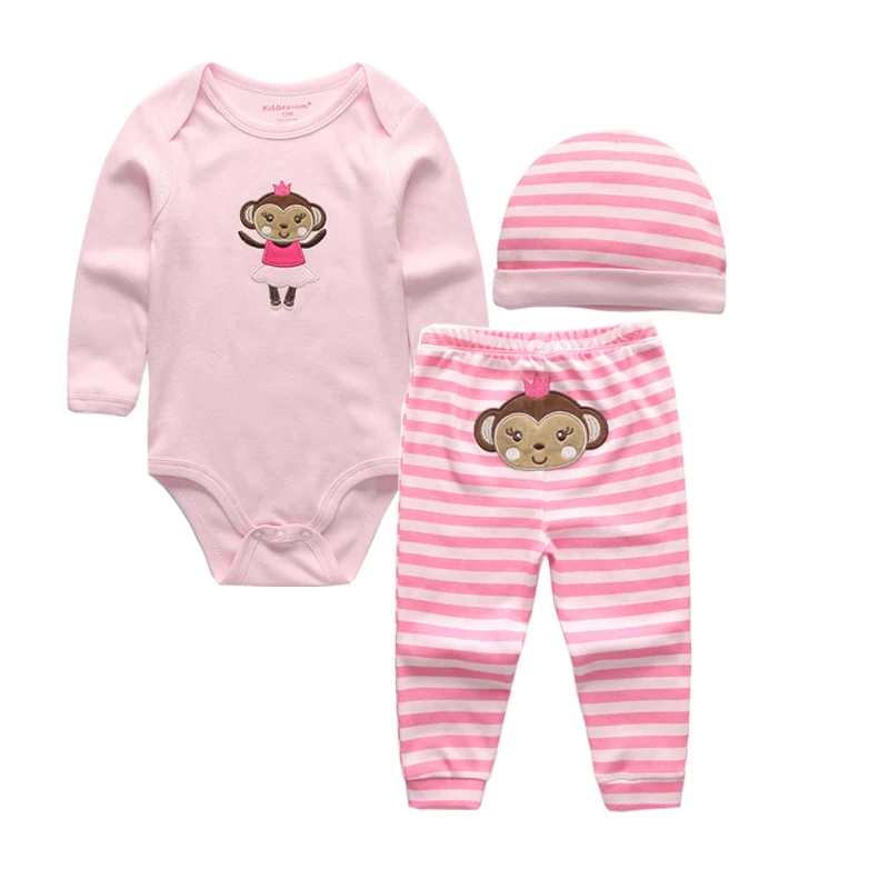 

2017 3pcs Baby Sets Baby girls clothes long sleeve Baby clothing Newborn animal cotton o-neck pink rompers 0-12M