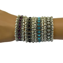 Турецкий Винтажный серебряный эластичный Однорядный браслет с кристаллами, ювелирные изделия в богемном стиле, модный синий белый браслет из бисера для женщин