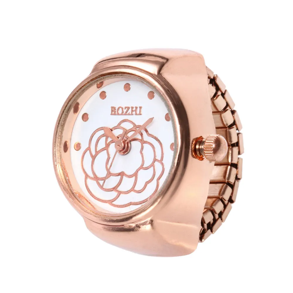Хит Новое поступление модные кварцевые аналоговые часы с циферблатом креативные стальные крутые эластичные кварцевые перстни часы женски - Цвет: Rose Gold