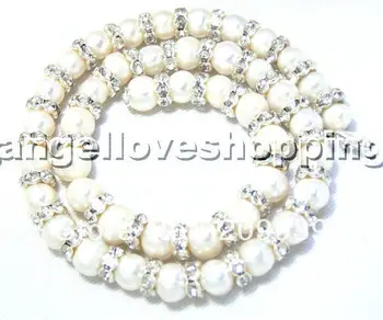 

huij 002092 9-10mm white freshwater pearl rhinestone necklace bracelet set