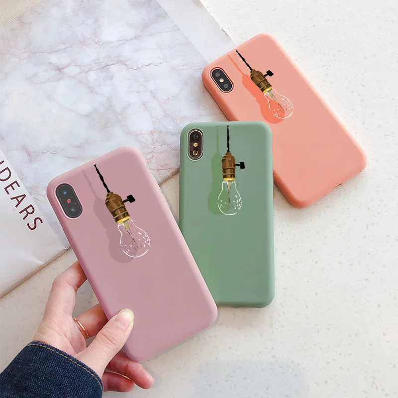 

Pink Bulb Matte Phone Case for iphone 6 6s 7 8 Plus Simple All-inclusive Anti-fall Soft Cover Tpu for iphone XS Max XS XR X