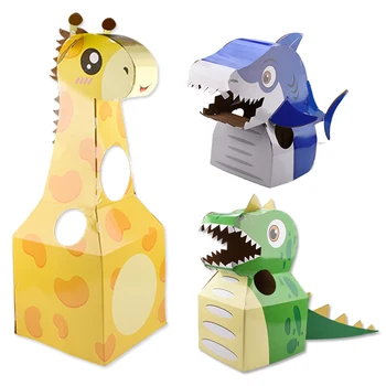 

Paper Dinosaur Giraffe Shark Model Image Toys Handmade DIY Party Show Props Cartoon Decorate Image Gift For Children
