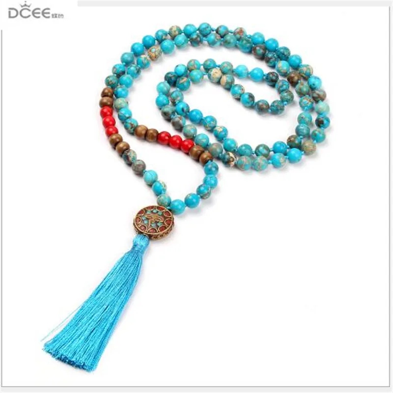 #*Cheap European and American new style imperial beads string long necklace retro Nepal pendant hand knitted tying 108 ornaments.