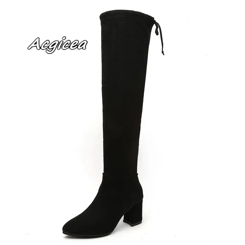 

2018 winter new over the knee boots women's high-heeled pointed wild and comfortable warm Martin boots q25