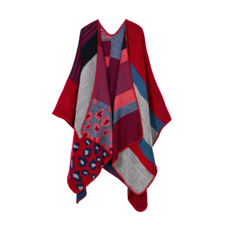FXAASS новая осенняя/зимняя шаль модное Ацтекское пончо женский шарф роскошный кашемировый Rossa шарфы теплые пашмины - Цвет: Leopard red