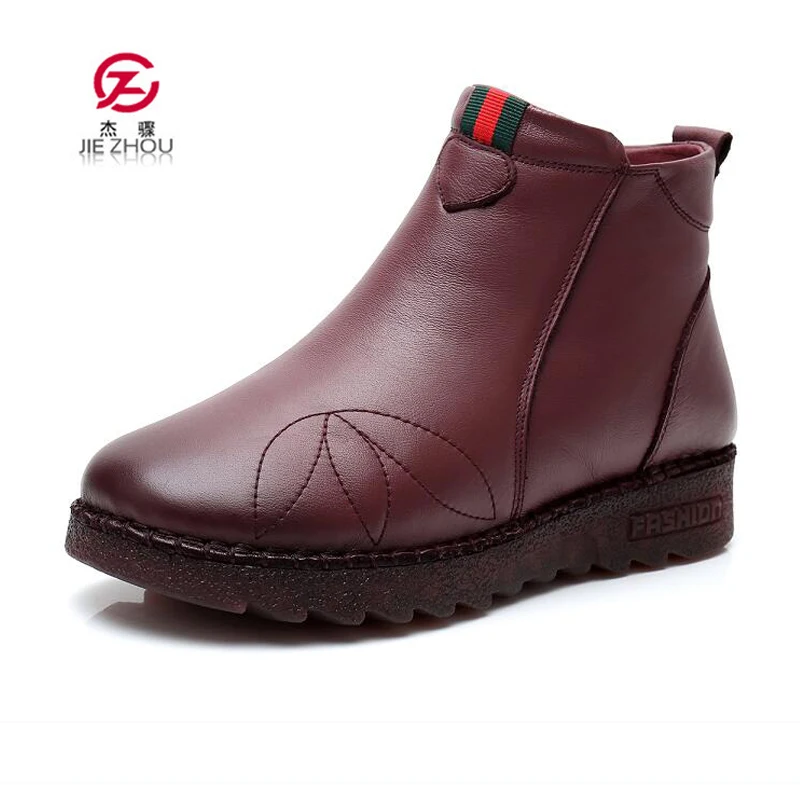 

Women Snow Boots Winter Shoes Warm Plush Cow Leather Ankle Boots 2018 Brand Female Casual Shoes Woman Wedge Snow Boots zapatos