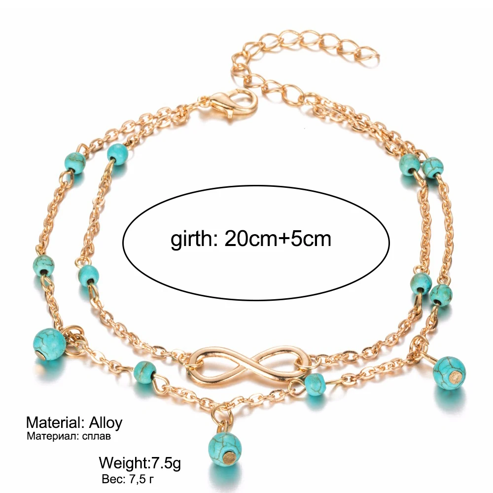 FAMSHIN-New-Double-Infinite-Beads-Pendant-Anklet-Foot-Chain-For-Woman-Summer-Bracelet-Charm-2-Color