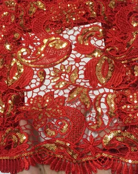

High Quality sequins Tulle Lace Fabrics Embroidered African guipure Lace Fabrics For Women Dress TS8095