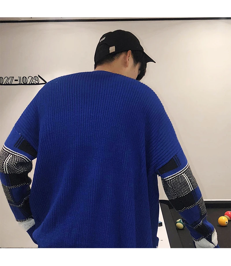 Korean Oversized Sweater Cardigan Men Plaid  (24)