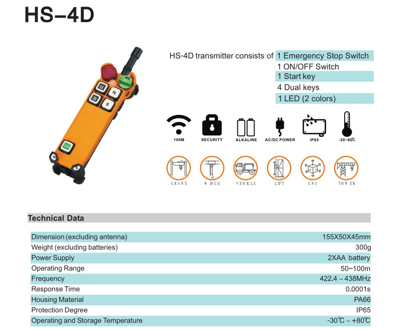 Новые поступления кран промышленные дистанционное управление HS-4D беспроводной передатчик кнопочный переключатель Китай