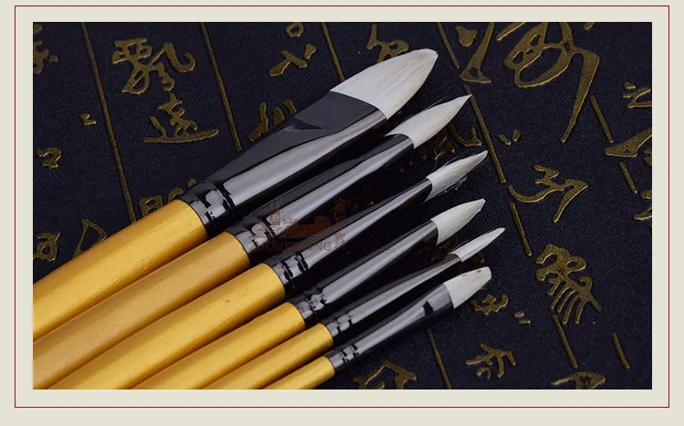 Haste de Madeira Conjunto de Água Zhouxinxing Branco Cavalo Cabelo Ouro Longa Pintura Escova 6 Pçs Conjunto Giz Arte Suprimentos Desenho Materiais 6 Pincéis de pintura