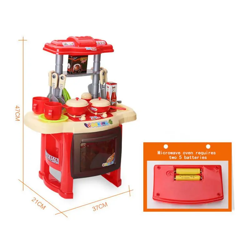 الملونة الأطفال الاطفال المطبخ الطبخ مسرحية لعبة الأثاث طباخ مجموعة ضوء الصوت الأحمر
