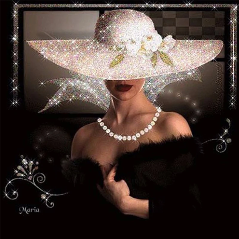 

beautiful lady with hat 5D DIY Diamond painting Cross stitch Full Square Diamond embroidery full Round Diamond mosaic Home decor