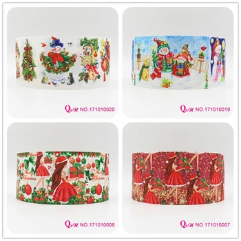 

Q&N ribbon 16mm 22mm 25mm 38mm 50mm 75mm Christmas printed grosgrain ribbon webbing 50yards/roll for hair tie free shipping