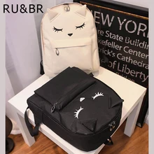 RU et BR Mignon de Bande Dessinée Broderie Chat Impression D’oreille Sac À Dos Collège Style Coréen Sac À Dos Occasionnel Toile Sacs À Dos Pour Les Adolescentes