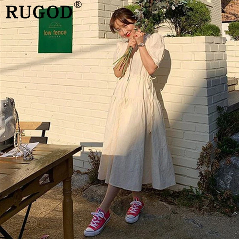 RUGOD/однотонное элегантное женское платье с высокой талией плиссированное летнее