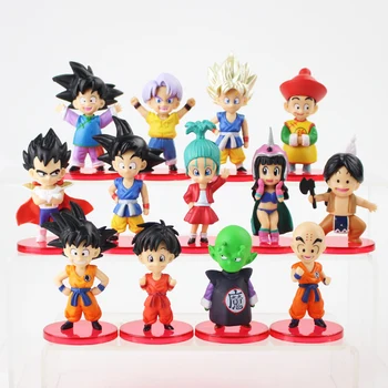 

13pcs/lot 6cm anime Dragon Ball Z Son Goku Kakarotto Torankusu Trunks Son Gohan Kulilin Chichi Piccolo Action figure model toy