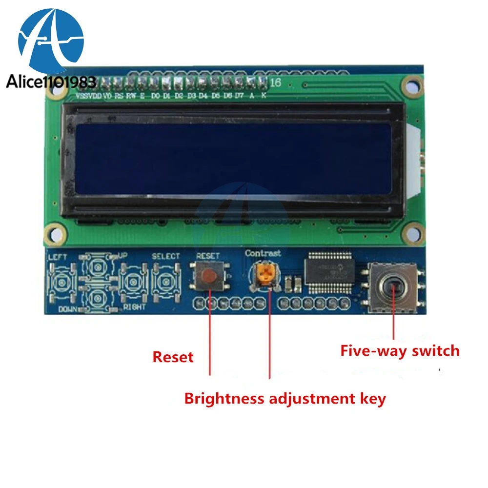 Яркость Регулируемый 1602 ЖК-дисплей 1602 ЖК-дисплей Защитная межсоединений интегральных схем I2C MCP23017 5 кнопочной панели 16x2 символьный