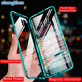 

Luxury Magnetic Metal Case for Huawei P30 P20 Mate 20 Honor 20 Pro Lite 20i V20 Front Back Double Glass 360 Full Protector Cover