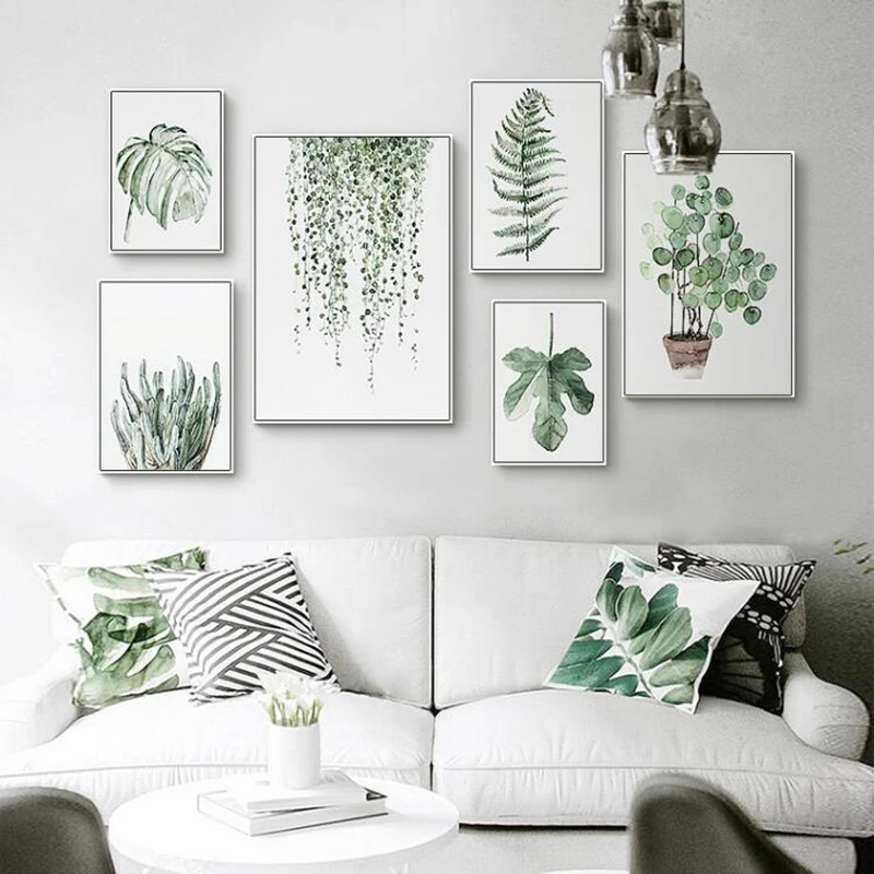 

SURELIFE Modern Scandinavia Green Plants Nordic Wall Art Prints Canvas Paintings Gift Poster Pictures Living Room Home Decor