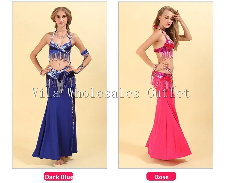 Костюм для танца живота S/M/L 3 шт. бюстгальтер и пояс и юбка сексуальная танцевальная Женская Одежда для танцев комплект костюм для танца живота 6 цветов на выбор VL-255