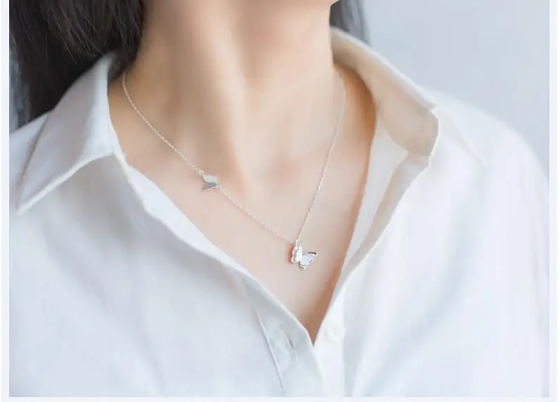 Новые модные корейские 925 пробы серебряные ювелирные изделия ручной работы женские милые двойные бабочки темперамент кулон ожерелья H298