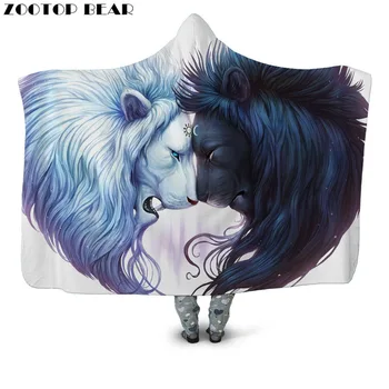 

Lion Warrior Anime Hooded Blanket Adult Funny Animal 3D Print Fashion Sherpa Fleece Wearable Soft Custom Bedding Office Quilts