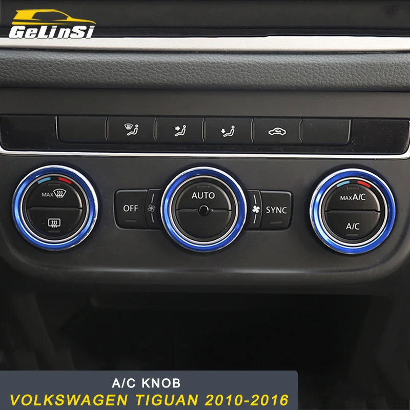 GELINSI Car 3/psc A/C knob cover volume knob frame air condition knob trim Sitcker for Volkswagen Tiguan 2010