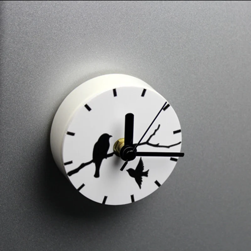 

Lovely Bird Magnet Clock Creative Orange Watermelon Magnetic Stickers Message Holder Kitchen Refrigerator Decor Wall Clock