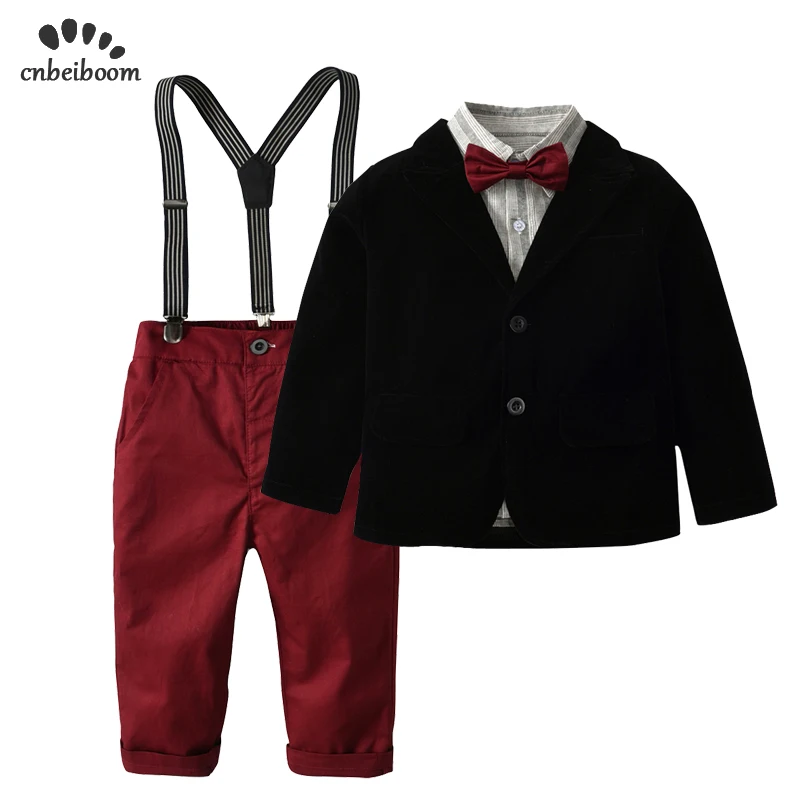 

2018 new children boy formal suits coat + shirt + pant 3 pcs clothing sets kids 2-7 year Red wine trousers baby boys clothes set