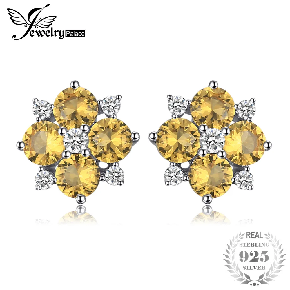 

JewelryPalace Flower 2ct Created Yellow Sapphire Stud Earrings Solid 925 Sterling Silver Jewelry Party Trendy Earrings For Women