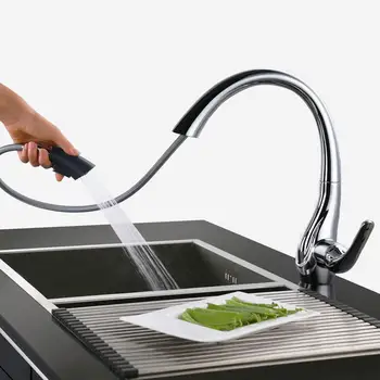 

Spring Chrome Industrial Kitchen Bar Sink Faucet Pull Out Sprayer Single Handle Dual Swivel Spouts Vessel Sink Mixer Tap