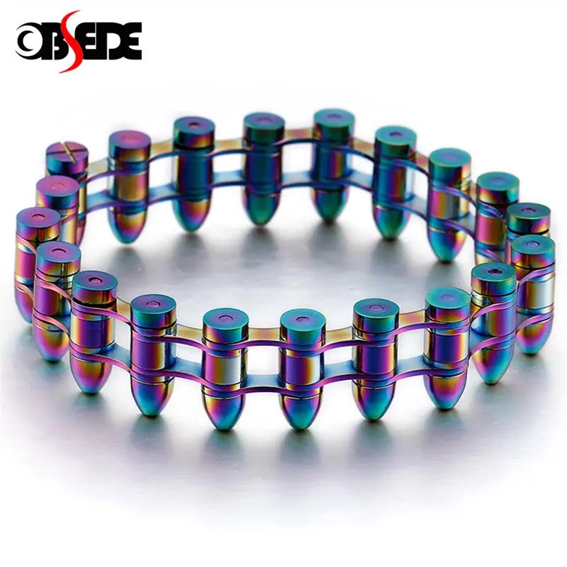 

OBSEDE Men Vintage Gothic Motor Titanium Steel Bullet Clip Chain 316L Stainless Bracelets Hip Hop Punk Bangles Cuff Bracelet