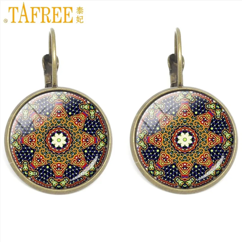 

TAFREE Fashion Flower of Life Earrings Mandala Sacred Geometry earcuff oorbellen ear cuff clips on Religious jewelry CT409