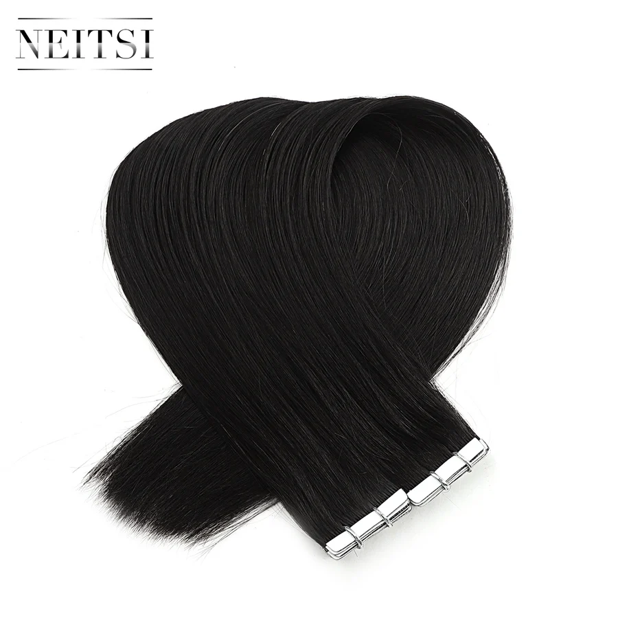 Neitsi Double Drawn Love Line Tape In Remy Human Hair Extensions Invisible Skin Weft Hair Straight 16" 20" 24" Black Blonde