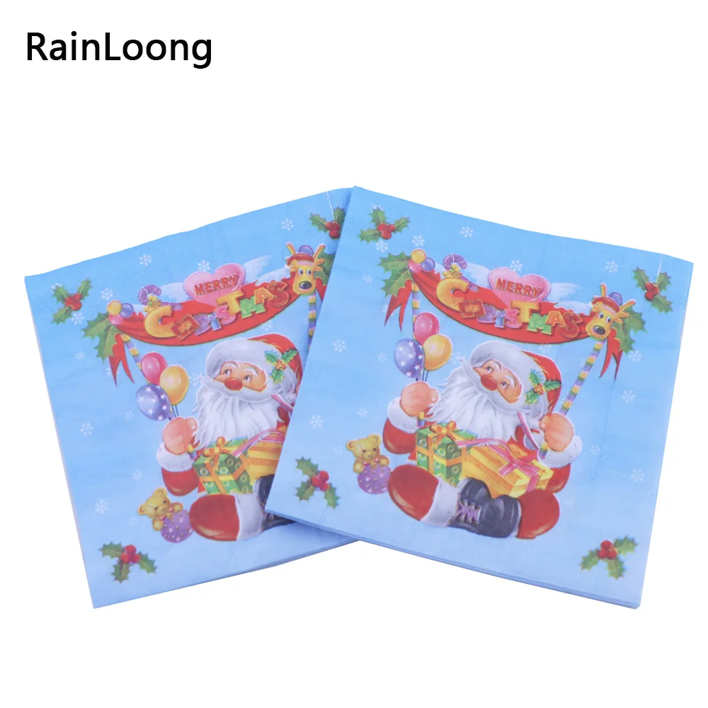 

[RainLoong] Christmas Santa Paper Napkins Tissue Serviettes For Christmas Party Decoration Decoupage 33*33cm 20pcs/pack/lot