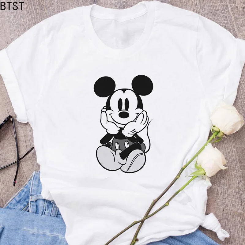 

Camiseta Mujer Women Clothes 2019 90s Harajuku vogue T Shirt Flowers Mickey print Graphic Tees Streetwear Tops Korean stryle