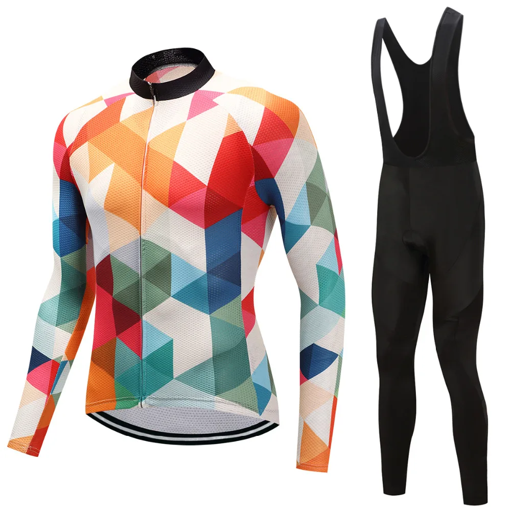

2018 FUALRNY Men's Long Sleeve Cycling Jersey Sets Breathable Gel Padded Bicycle Sportswear Summer Spring Cycling Clothings