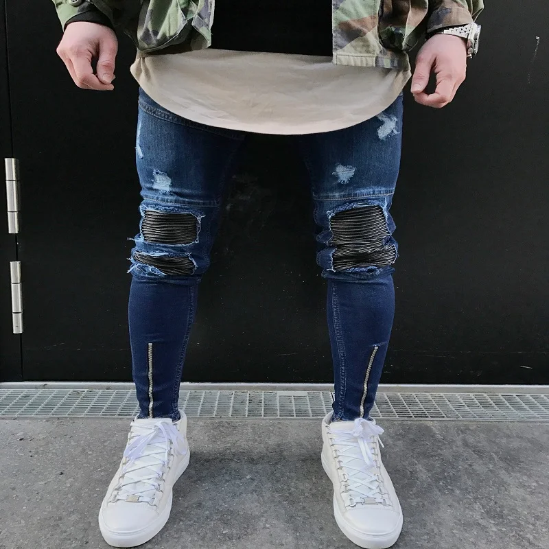 

HZIJUE Famous Brand Designer Slim Fit Ripped Jeans Men Hi-Street Mens Distressed Denim Joggers Knee Holes Washed Destroyed Jeans