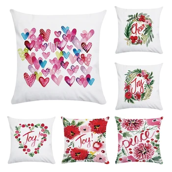 

Love pattern Cushion Cover Fresh Flowers Pattern Flax Cushion Cover Throw Waist pillow coverSofa Home Decor capa almofada CR137