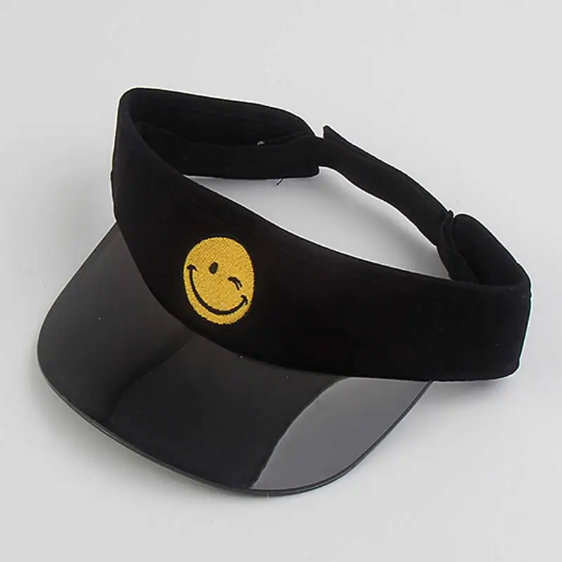

Summer 2-8yrs Kids Cartoon Emoji Smile Face Plastic Sun Visor Cap Black White Yellow Head 54cm Adjustable