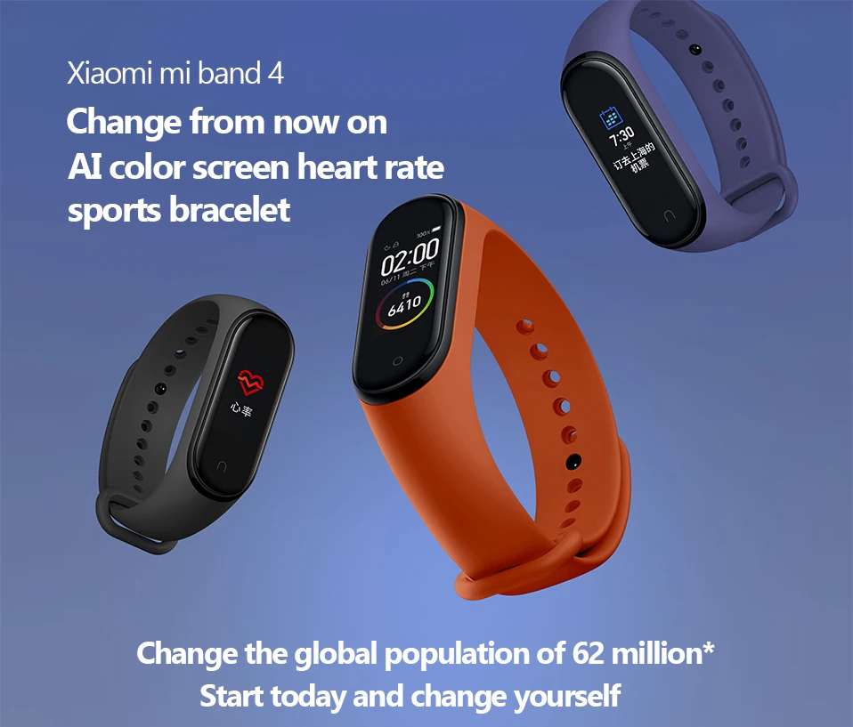 In Stock Xiaomi Mi Band 4 Smart Wristband Fitness Heart Rate Bracelet Music AI bracelet Bluetooth 5.0 AMOLED Color Touch Screen