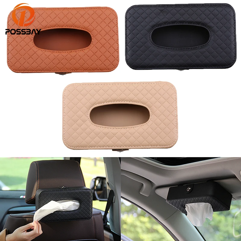 

POSSBAY Microfiber Leather Car Tissue Box Sun Visor Type Auto Tissue Box Car Seat Back Hanging Paper Towel Holder Interior Decor