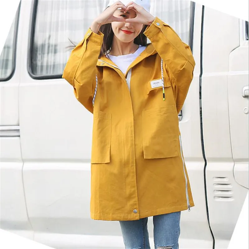 Cm347 De Coupe 2018 Bf Capuchon Femmes Nouvelles Manteau vent Preppy Printemps yellow Survêtement Vent Longue Style Mode Fermeture Éclair Tranchée Occasionnel Green Light Lâche À nqUIWWc1v
