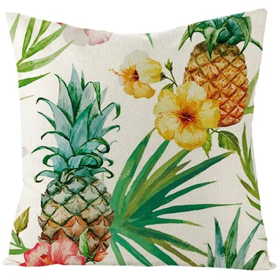 Наволочка для подушки Fuwatacchi с изображением тропического леса, льняная наволочка с фламинго, попугаем, ананасом, наволочка с пальмовыми листьями, наволочки 45X45 - Цвет: PC09089