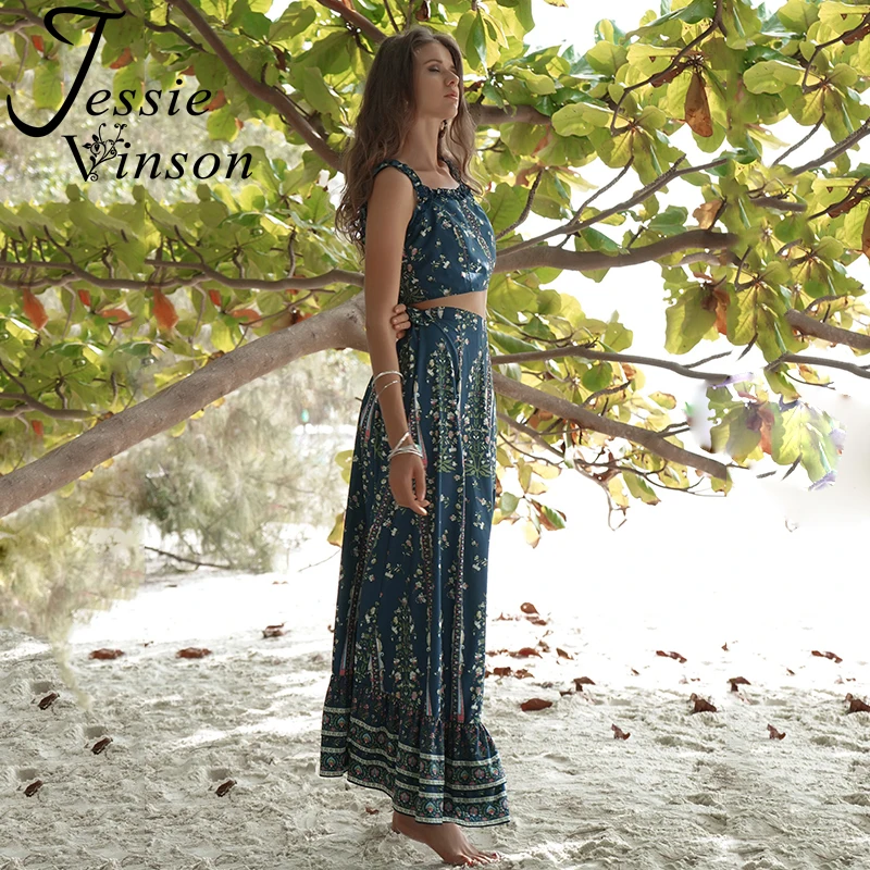 Женский комплект из топа и юбки Jessie Vinson синий двух предметов: укороченный топ с