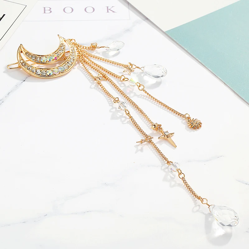 

CHIMERA Elegant Moon Hair Pin Crystal Tassel Hair Clips Retro Gold Wedding Barrettes Metal Clamps Women Party Bridal Accessories