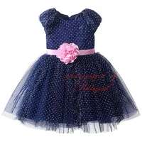 2016 New Lovely Short Sleeve Dot Girl Flower Ball Gown Dress For Kids Frock Designs Mesh Girls Clothes Wholesale